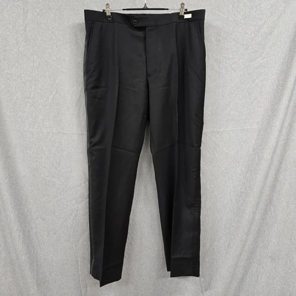 Jos A Bank Mens Tailored Fit Tuxedo Pants Black Wool Blend Satin Stripe 35x30‎